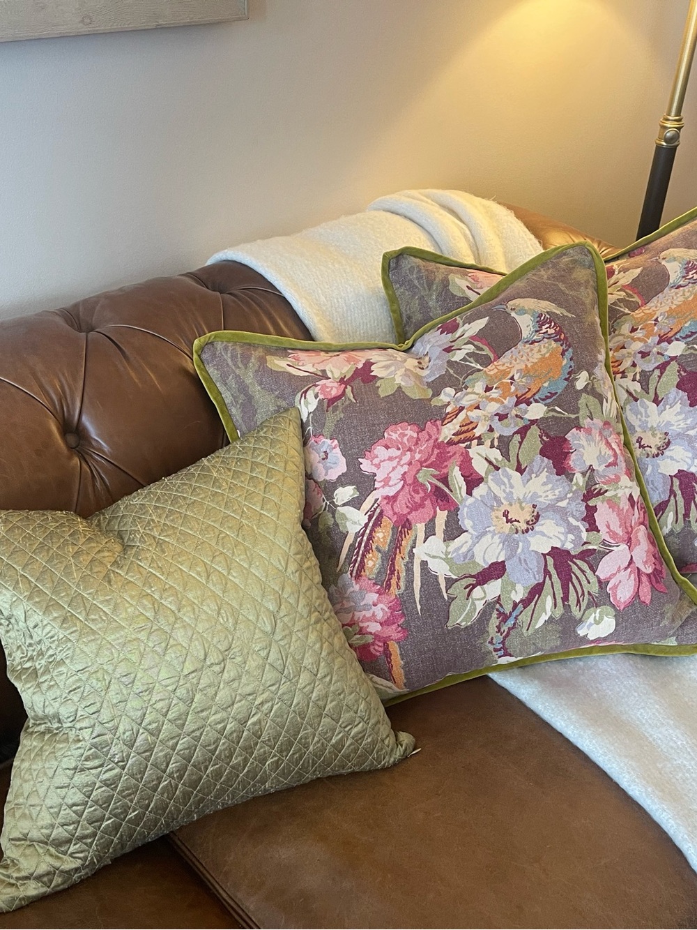 Pottery Barn Olivia Pheasant & silk diamond square pillow covers - SET of 3 - Picture 8 of 8